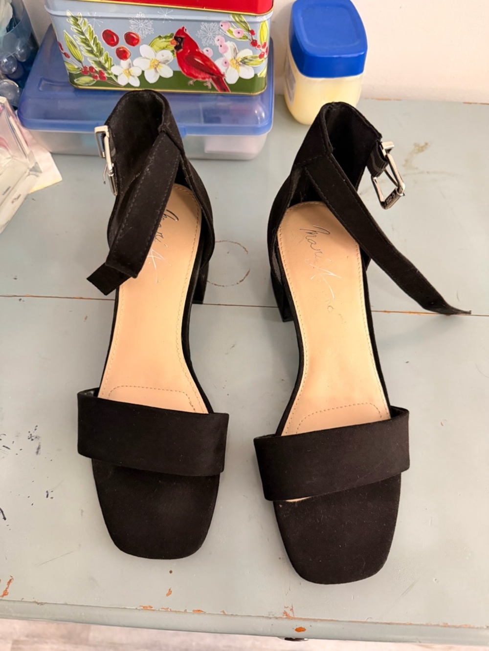 Black Ankle-Strap Block Heel Sandals - Women's